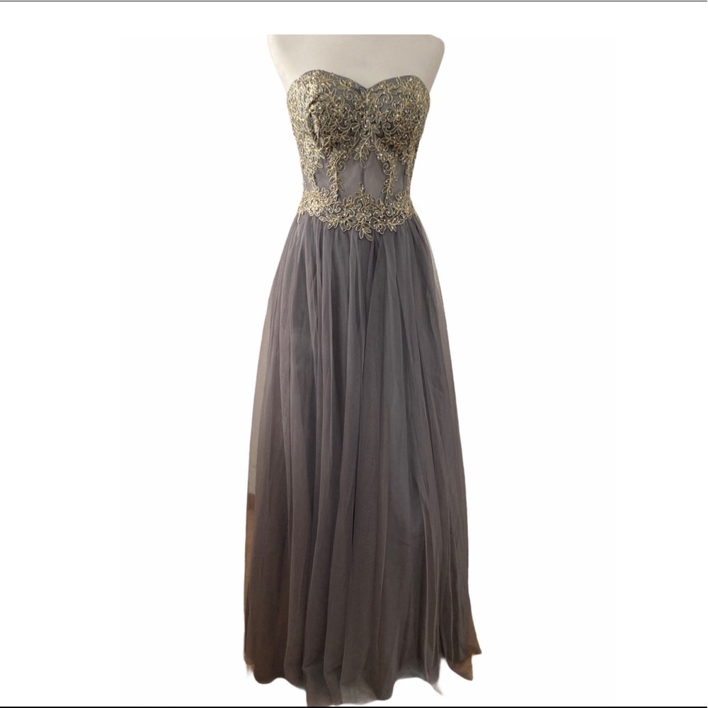 Wedding Special Ocassions Gray Embellished Tulle Strapless Size 9 Gown